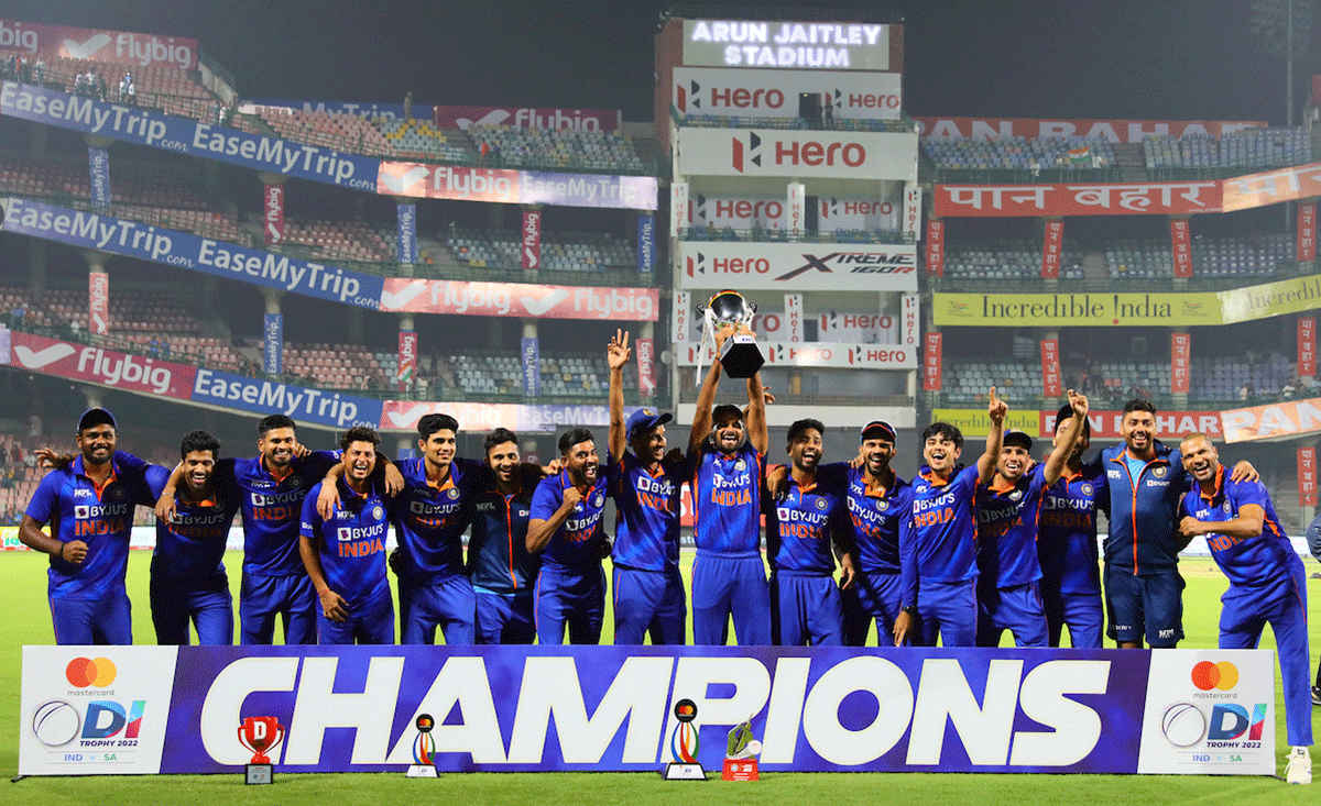 India players celebrate following their 2-1 series win over South Africa on Tuesday