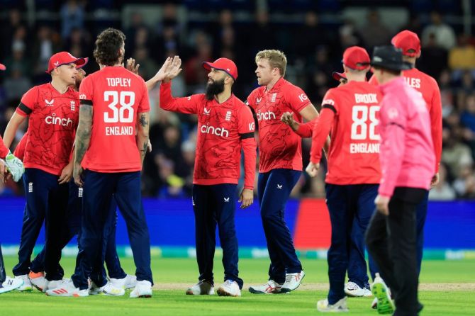 England celebrating a dismissal against Australia