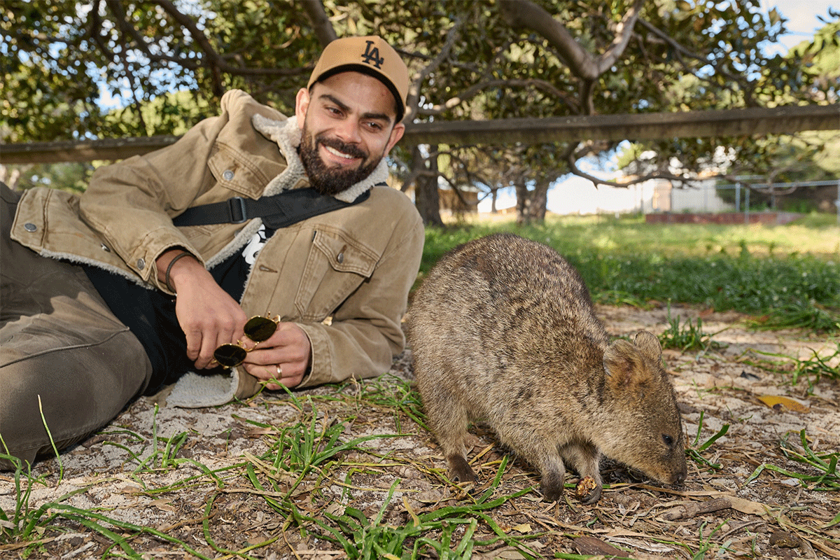 Virat Kohli makes friends with a quokka, an indigenous animal of the Australian wild 