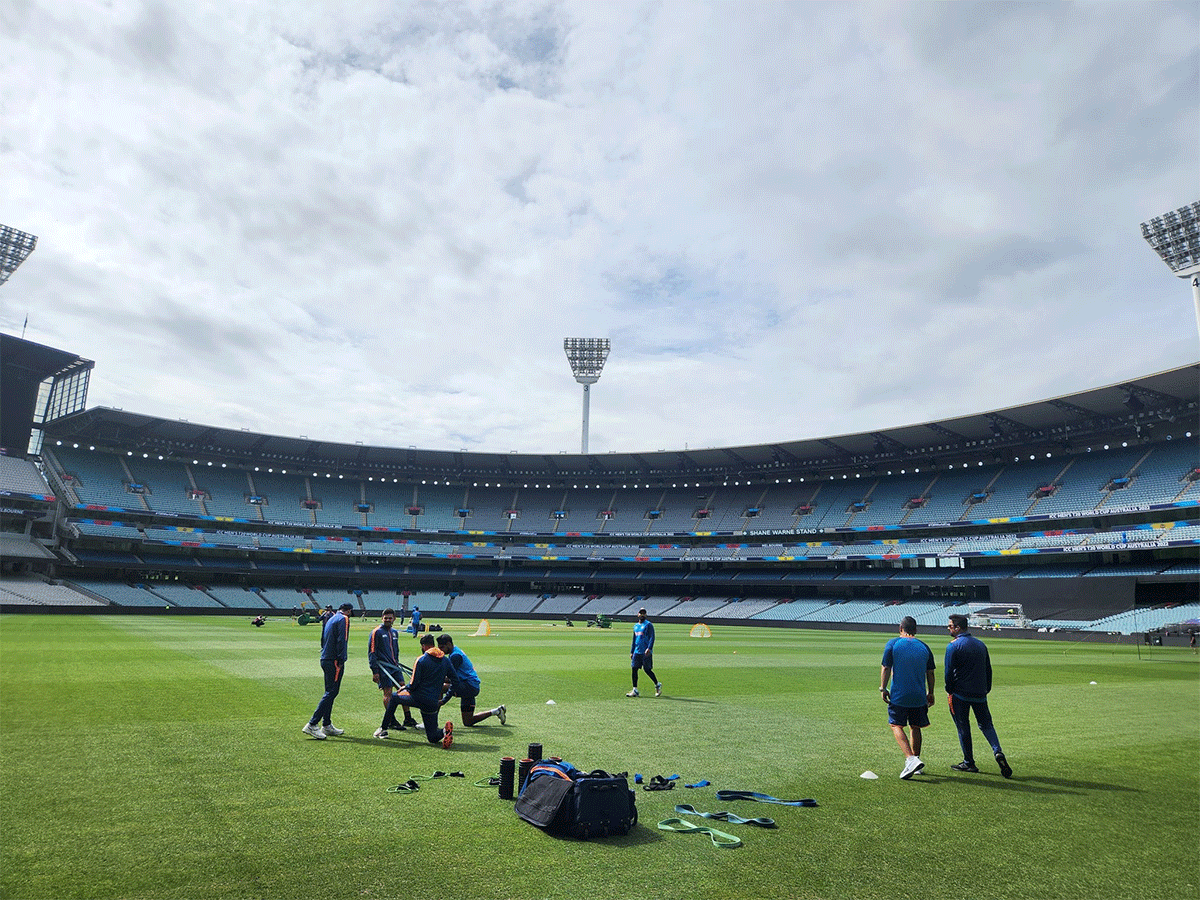 A thick blanket of clouds hovers over the MCG as the Indian cricket team get ready for training on Friday