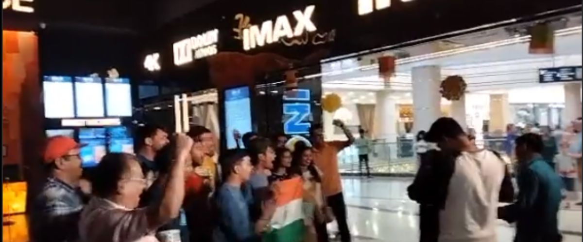 Fans celebrating India's win at Inox theatres 