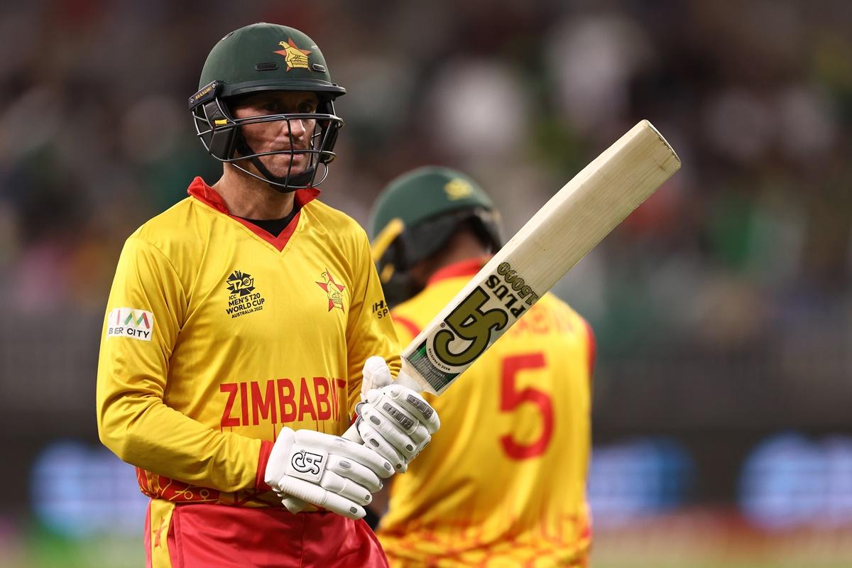 Sean Williams of Zimbabwe walks from the field after being dismissed during the ICC Men's T20 World Cup match between Pakistan and Zimbabwe