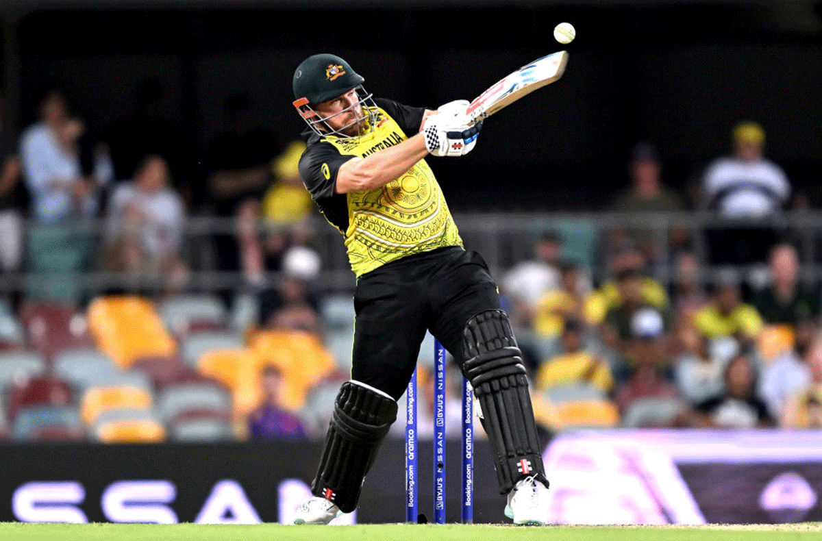 Aaron Finch hits out during his 44-ball 63