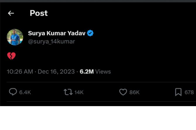 Suryakumar Yadav's post on X