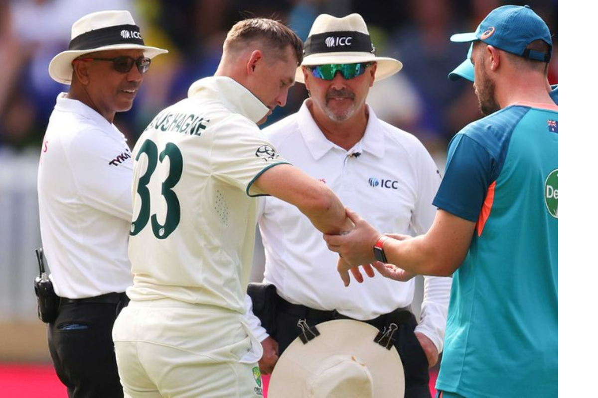 Marnus Labuschagne needed medical attention after being struck on the right hand by debutant Khurram Shahzad early in the second innings in Perth before top-edging the Pakistan quick to be out for two.