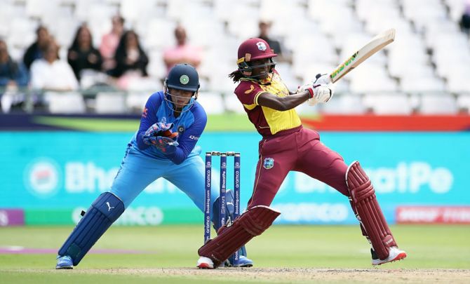 West Indies batter Stafanie Taylor sends the ball to the boundary.