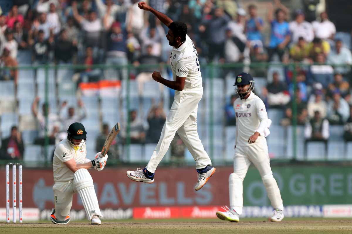 Ravichandran Ashwin celebrates the wicket of Steven Smith.