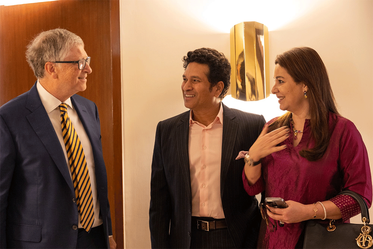Sachin Tendulkar and wife Anjali chat with Bill Gates on Tuesday