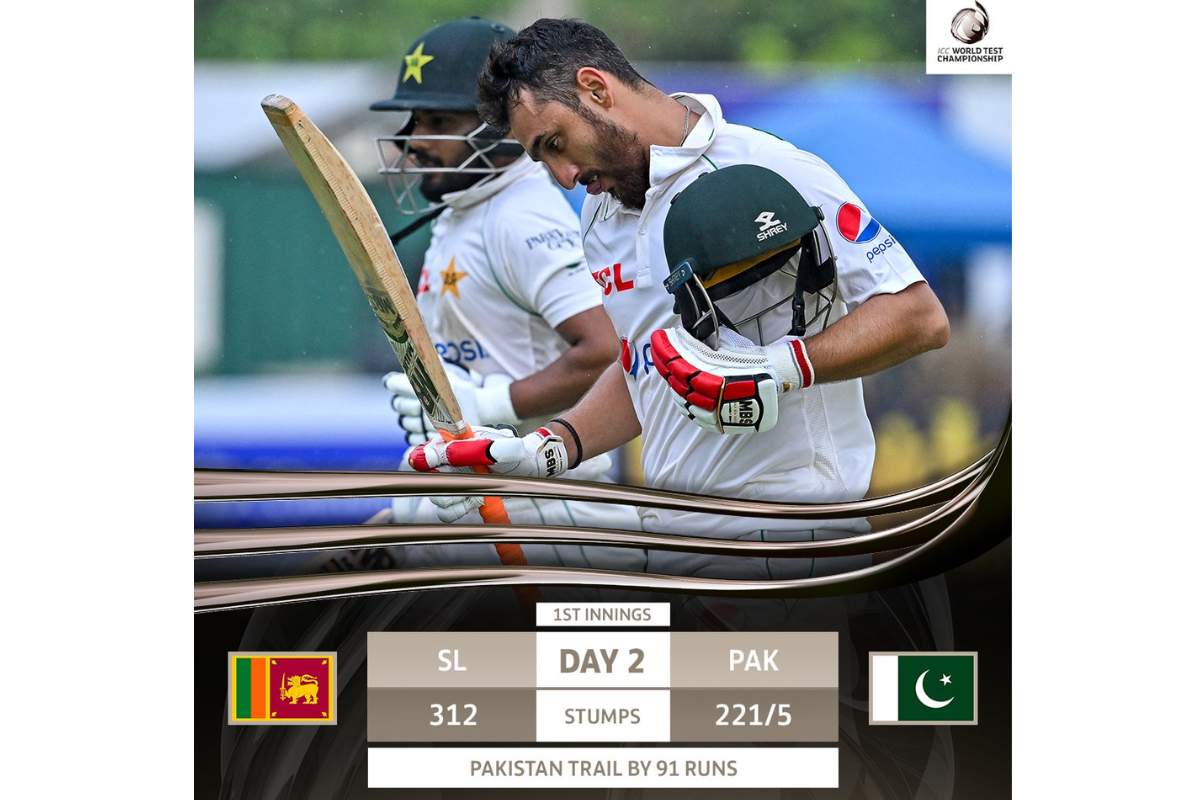 Saud Shakeel and Agha Salman struck half-century on Day 2 of the 1st Test in Galle on Monday