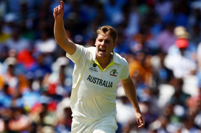 Australia's Cameron Green celebrates after taking the wicket of India's Shardul Thakur