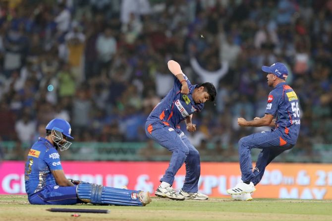 Yash Thakur celebrates the wicket of Suryakumar Yadav