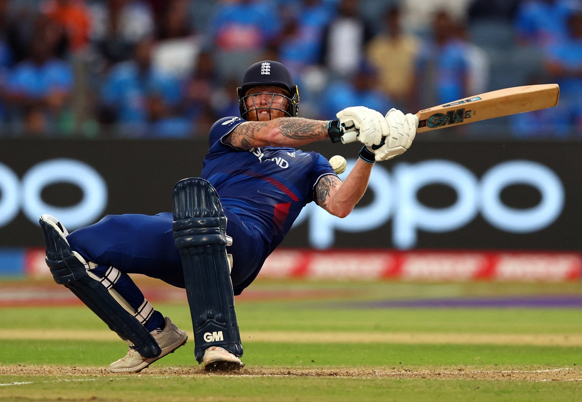 Ben Stokes plays an unorthodox shot on his way to a splendid hundred.