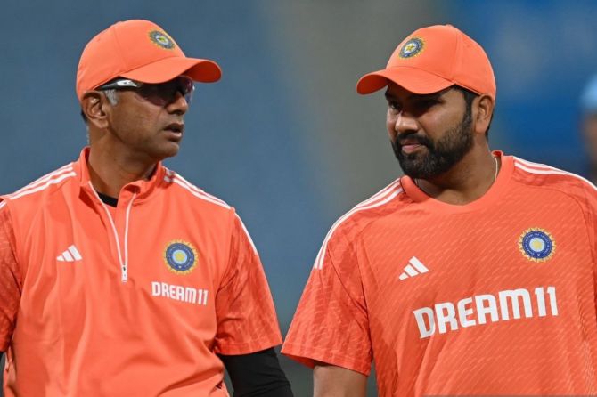 India Head Coach Rahul Dravid with captain Rohit Sharma. Dravid said the Indian cricket team is aware of the pressure and expectations on the team going into the semi-final