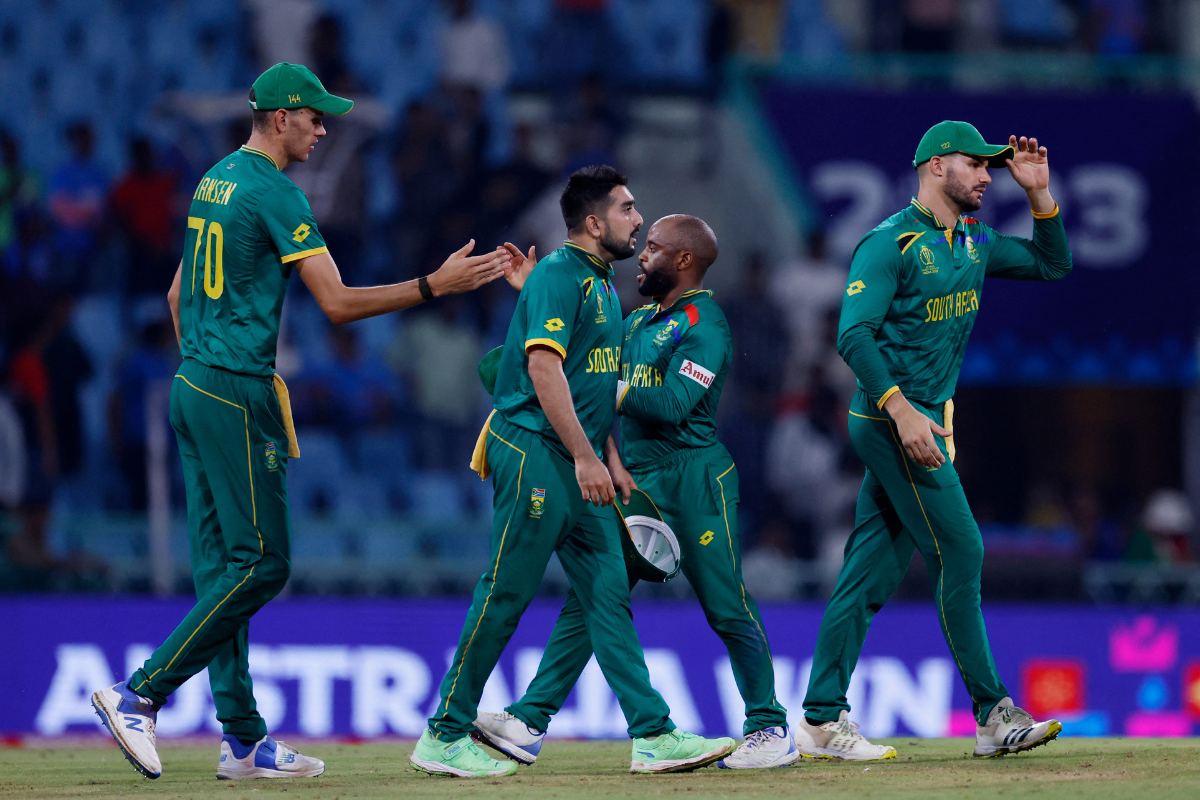 South Africa celebrate their massive win over Australia 