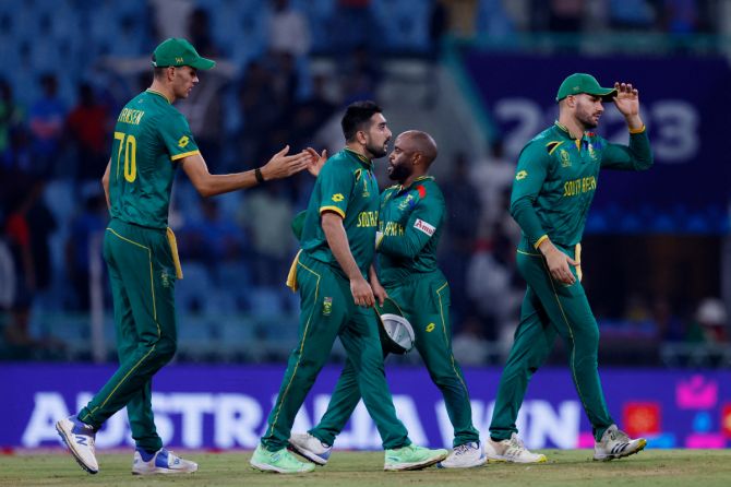 South Africa celebrate their massive win over Australia 