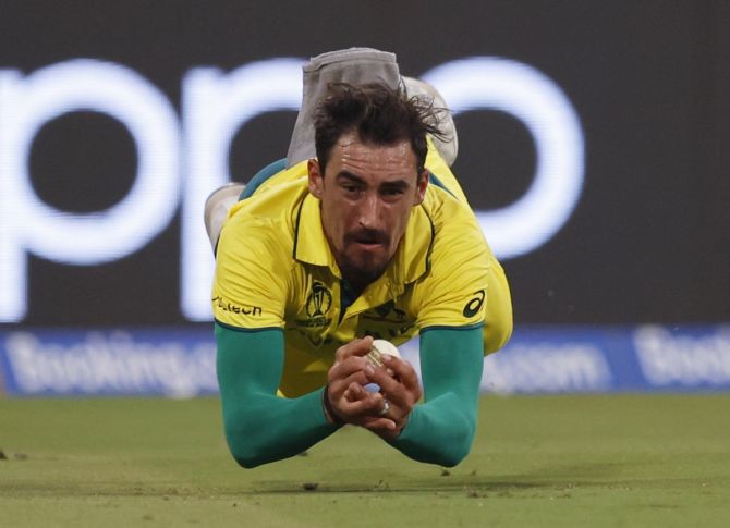 Australia have dropped a whopping six catches in two games in this edition of the World Cup. Here Mitchell Starc drops one during the match against South Africa.