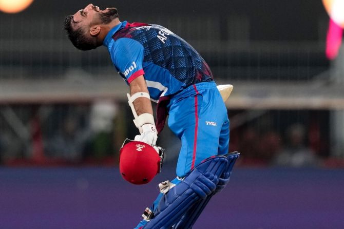 Afghanistan captain Hashmatullah Shahidi can't contain his joy after defeating Pakistan by 8 wickets