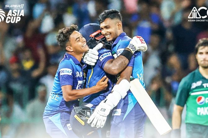 Sri Lanka players celebrate after scripting a great escape