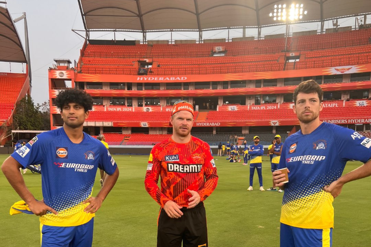 Chennai Super Kings players Rachin Ravindra and Mitchell Santner catch up with fellow countryman and SunRisers Hyderabad's all-rounder Glenn Phillips
