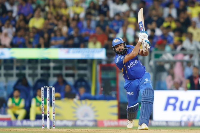 MI's Rohit Sharma scored 105 not out from 63 balls against CSK on Sunday