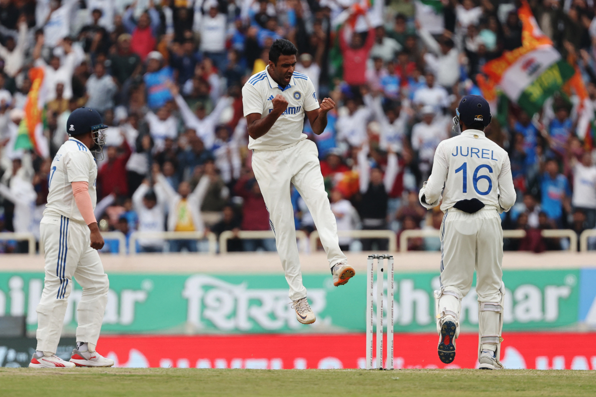 India's Ravichandran Ashwin celebrates after having England's Ollie Pope out LBW