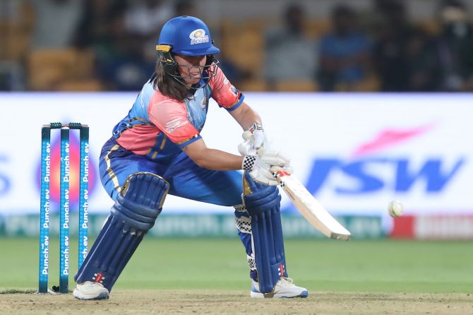 Amelia Kerr of Mumbai Indians gets cheeky during her innings of 31