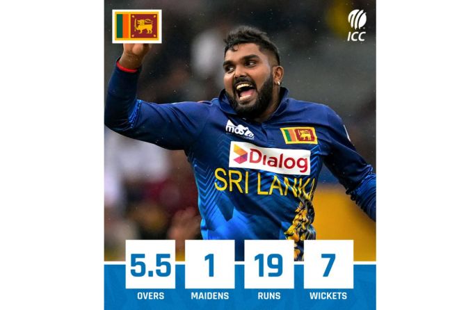 Wanindu Hasaranga picked 7 for 19 against Zimbabwe in the 3rd ODI in Colombo on Thursday