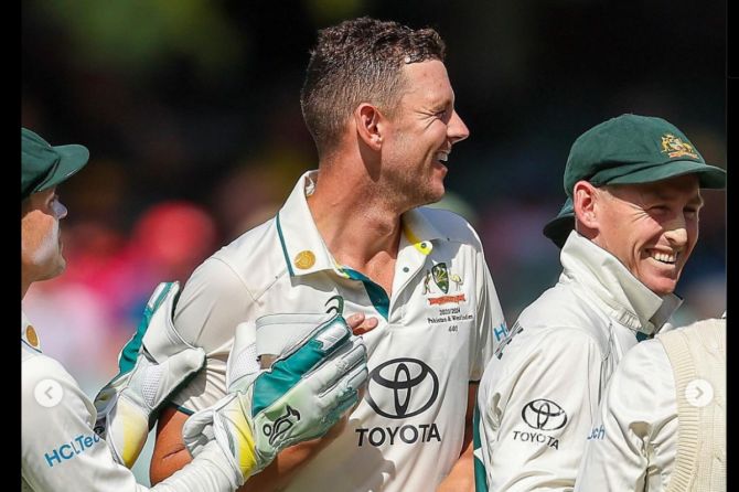 Australian paceman Josh Hazlewood took four quick wickets on Day 2 of the 1st Test to rock West Indies' batting at the Adelaide Oval on Thursday