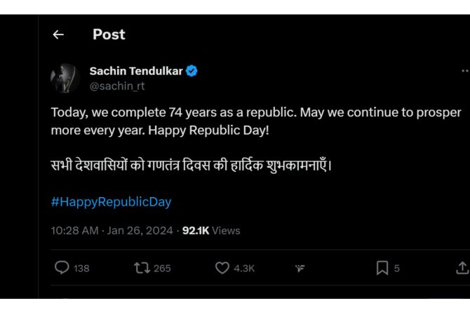 Sachin Tendulkar's tweet