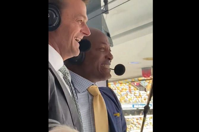 Brian Lara was in he Fox Cricket commentary box along with Adam Gilchrist when Shamar took the final Australian. The two contemporaries hugged and Lara had tears in his eyes after the win 