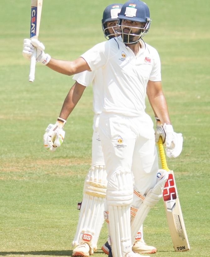 Shreyas Iyer acknowledges the crowd on completing his half-century