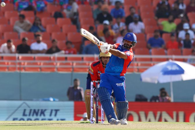 Delhi Capitals captain Rishabh Pant in action during Match 2 of IPL 2024 against Punjab Kings, at Mohali, on March 23, 2024.