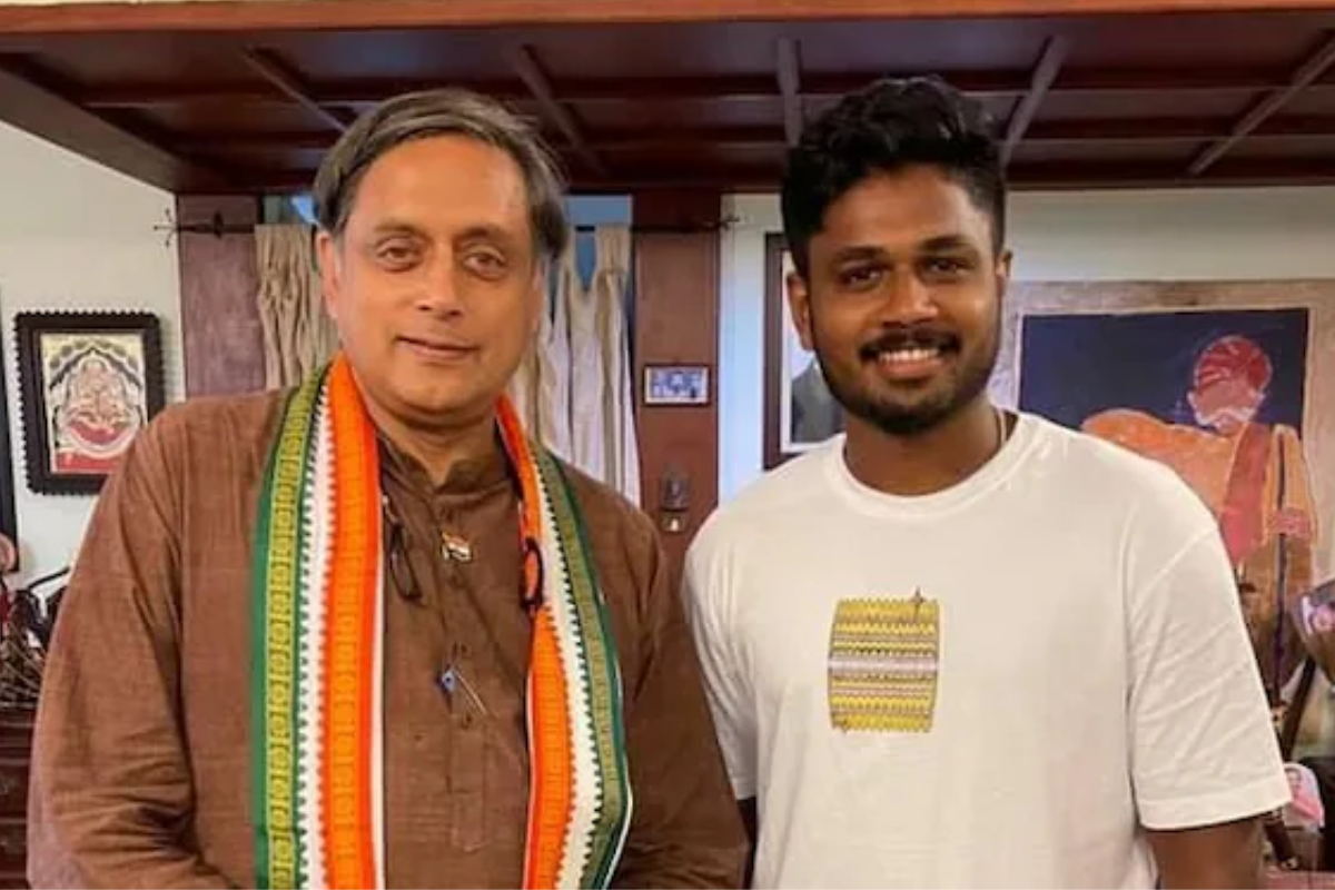 Dr Shashi Tharoor, the Congress MP from Thiruvananthpuram with Sanju Samson 