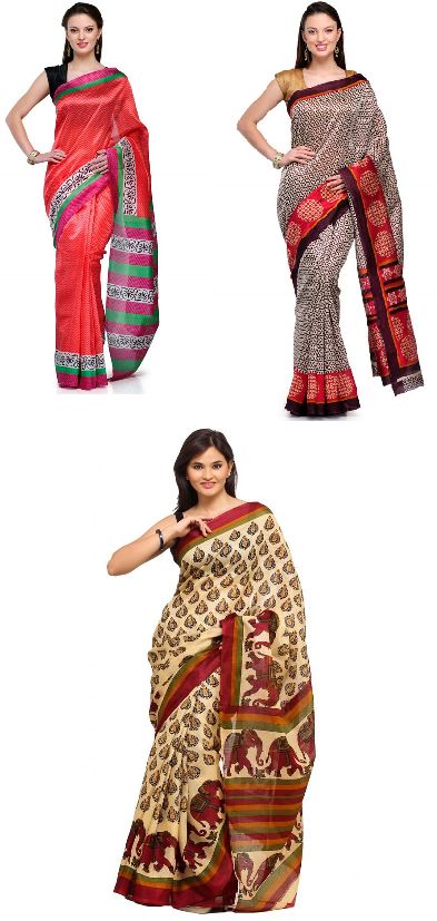 Overall printed art silk sarees