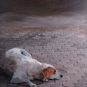 The serenity of a dog lying against an urban backdrop forms the theme of Nene's latest collection A Dog's Life