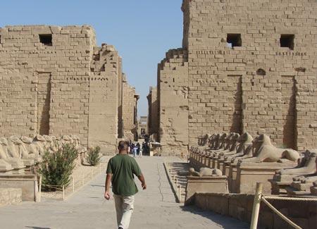 Ram-headed Sphinxes line the entrance to the Karnac temple