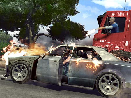 The game offers some over-the-top driving combat features