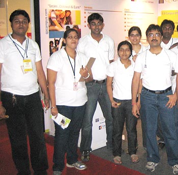 Goel's partner and friend Lalit Jain with his team at a trade fair