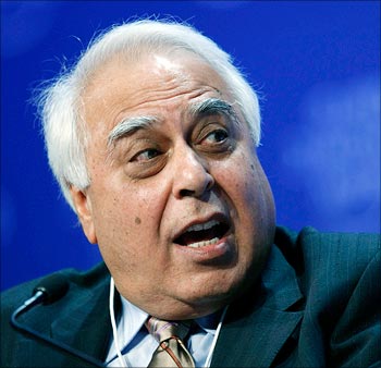 Kapil Sibal, Minister of Science and Technology and Earth Sciences of India attends a session at the World Economic Forum in Davos