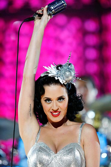 Katy Perry during a taped rehearsal for the Grammy nominations television special in LA