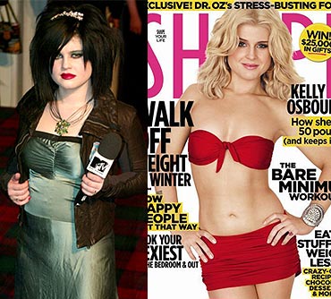 Kelly Osbourne before her weightloss and (right) now