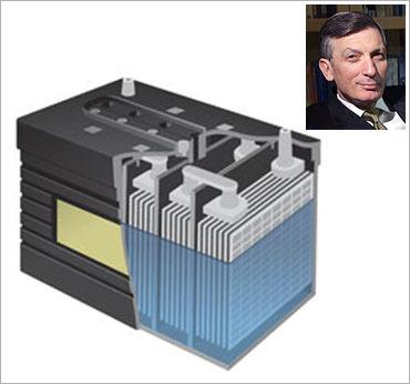 Liquid Battery; Inset: Donald Sadoway