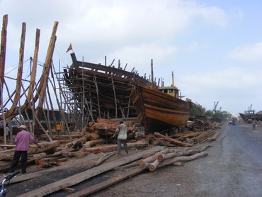 Ships in various stages of construction at the Gujarat ship-building yard