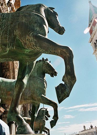 The replica of the quadriga, the famous horses on the church of Saint Mark in Venice.