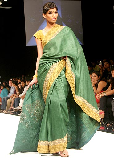 Nicole Faria in a khadi sari by Sashikant Naidu