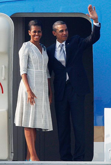Michelle before the Obamas' departure from New Delhi, November 9