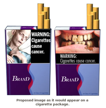 A proposed design for a cigarette packet in the US