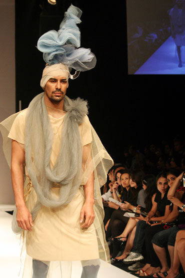 A models showcases Little Shilpa's creation