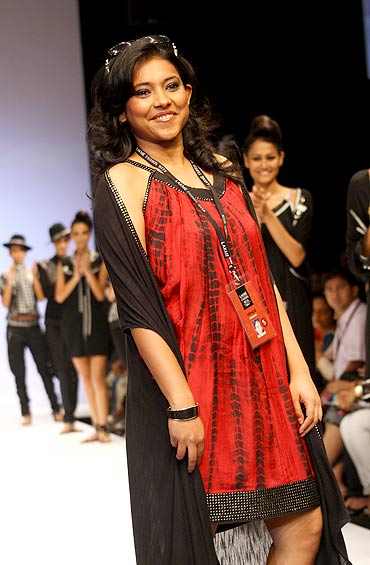 Designer Smriti Gupta poses on the ramp much like her models
