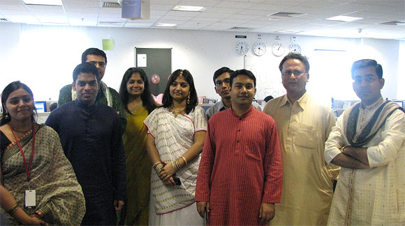 Yateen Kumar Suman (extreme right) with his colleagues at UBS, Hyderabad